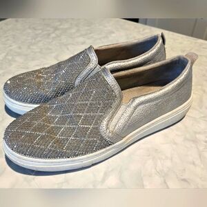 Sparkly Metallic Slip On Sketchers Street Memory Foam Womens Size 7